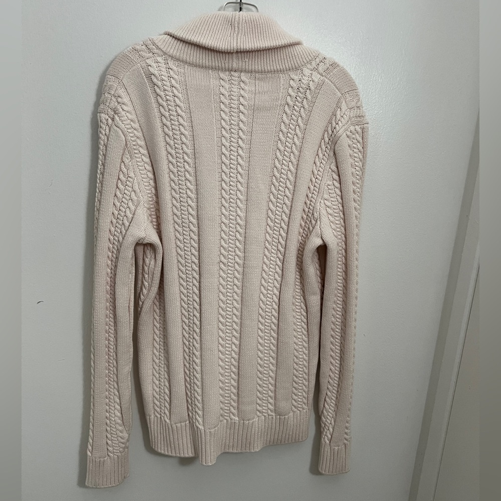 NWT J Crew Heritage Cotton Cable Knit Shawl Collar Cardigan Sweater in Cream - Picture 4 of 5
